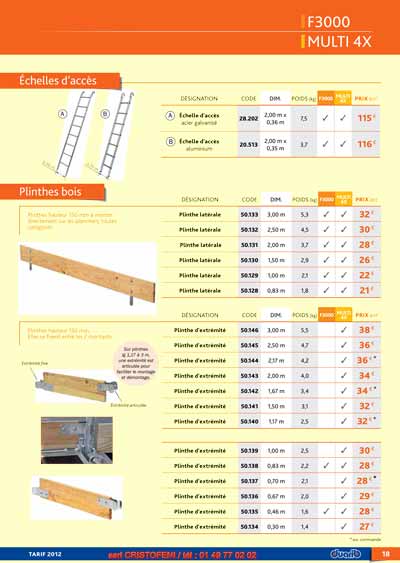 F3000 Multi 4X chelles daccs et plinthes en bois. Plinthes hauteur 150 mm  monter directement sur les planchers. Elles se fixent entre les 2 montants.